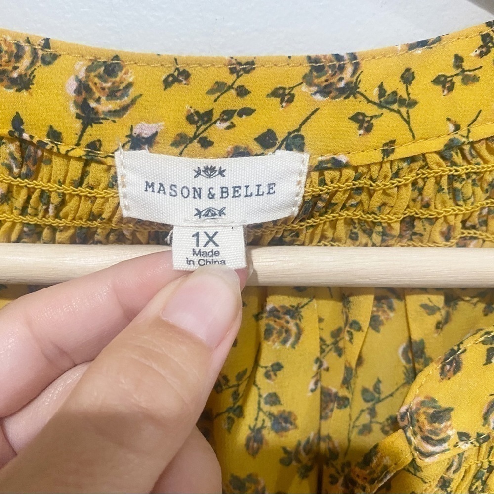 MASON & BELLE Mustard Yellow Peasant Top Embroidered Ditsy Floral Boho Size 1X - Picture 7 of 10